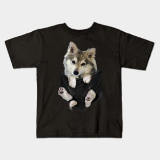 wolf dog husky dog in pocket Kids T-Shirt